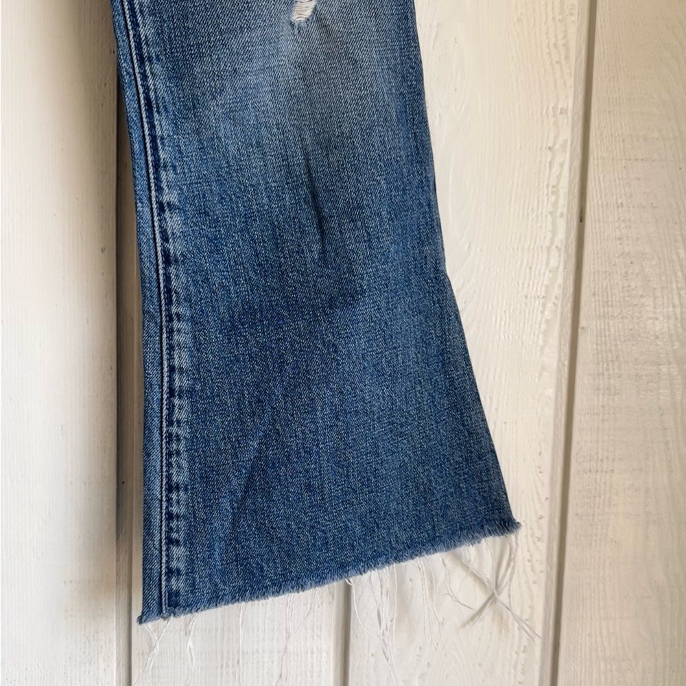 MOTHER Distressed Blue Cropped Flare Jeans - Picture 5 of 8